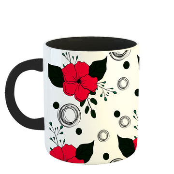 Chillaao Flower With Dot Pattern Inner Color Black Mug
