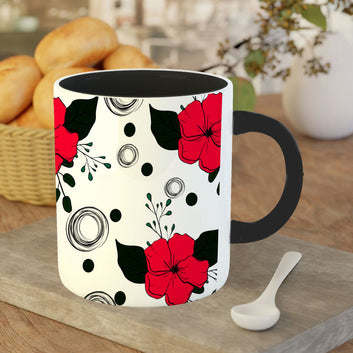 Chillaao Flower With Dot Pattern Inner Color Black Mug