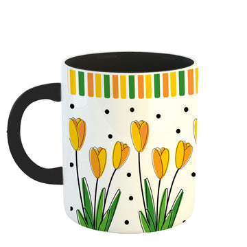 Chillaao Yellow Flower Pattern Inner Color Black Mug