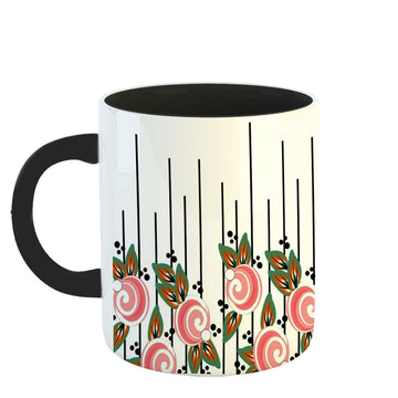 Chillaao Pink Flower & Butterfly  Pattern Inner Color Black Mug