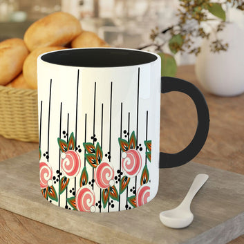 Chillaao Pink Flower & Butterfly  Pattern Inner Color Black Mug