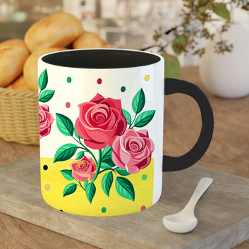 Chillaao Rose Flower Pattern Color Black Mug