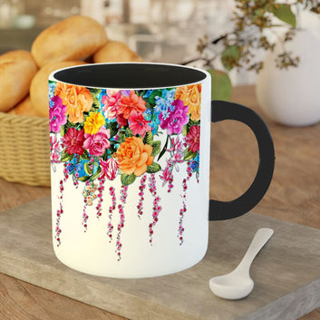Chillaao Multicolor Flower  Inner Color Black Mug
