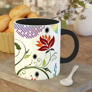 Chillaao Red flower pattern  Inner Color Black Mug