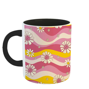 Chillaao Groovy Floral Seamless pattern Inner Color Black Mug