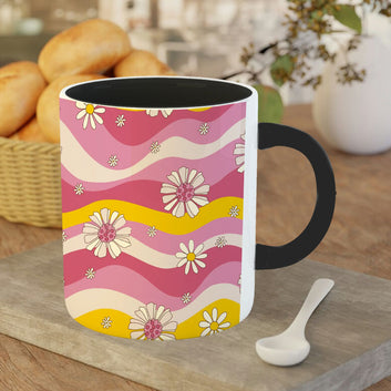 Chillaao Groovy Floral Seamless pattern Inner Color Black Mug