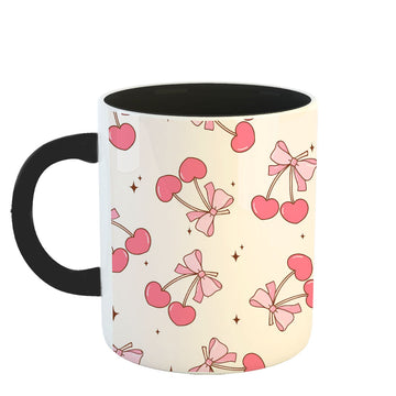Chillaao Coquette cherry heart bow Trendy girly pattern Inner Color Black Mug