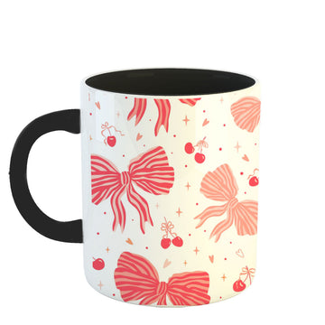 Chillaao Pink bows and cherry seamless pattern Inner Color Black Mug
