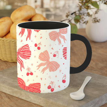 Chillaao Pink bows and cherry seamless pattern Inner Color Black Mug