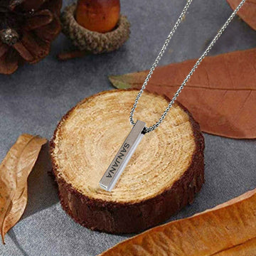 Chillaao Personalized  Silver Bar Pendant with chain for Boys and Girls Silver Brass Pendant