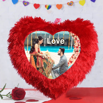 Chillaao Personalized Red Heart Fur Pillow