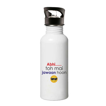 Abhi toh me jawan hu Single Walled Steel White Bottle with Sipper Lid 600ml