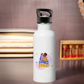 DoubleTrouble Single Walled Steel White Bottle with Sipper Lid 600ml
