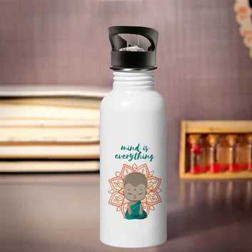 Mind Is Everything Single Walled Steel White Bottle with Sipper Lid 600ml