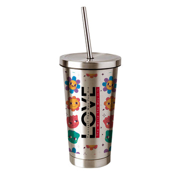 Love, Smiley pattern Stainless steel tumbler 470ml (16oz)