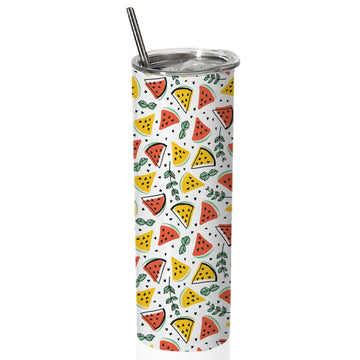 Watermelon Pattern Double Walled Steel White Skinny Tumbler 600ml