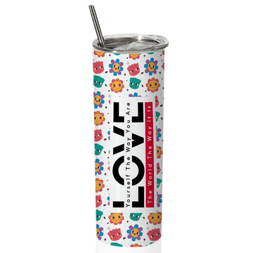 Love-SmileyPattern Doublewalled Steel White SkinnyTumbler 600ml