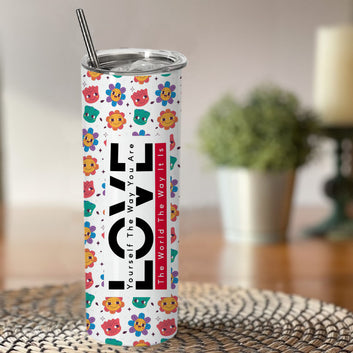 Love-SmileyPattern Doublewalled Steel White SkinnyTumbler 600ml