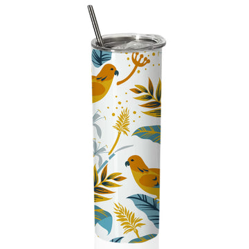 Leaves,Bird Doublewalled Steel White SkinnyTumbler 600ml
