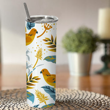 Leaves,Bird Doublewalled Steel White SkinnyTumbler 600ml