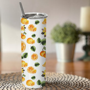 YellowFlowers Doublewalled Steel White SkinnyTumbler 600ml