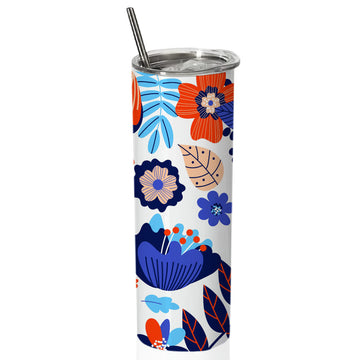 BlueFlowers Doublewalled Steel White SkinnyTumbler 600ml