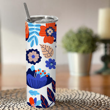 BlueFlowers Doublewalled Steel White SkinnyTumbler 600ml
