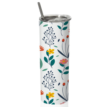 FloralPattern Doublewalled Steel White SkinnyTumbler 600ml