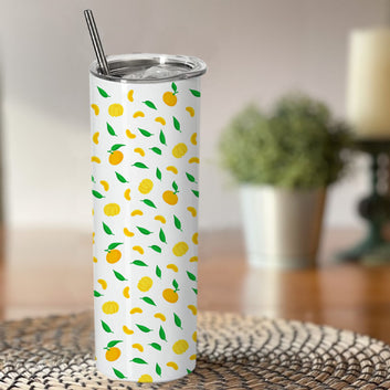 LemonPattern Doublewalled Steel White SkinnyTumbler 600ml