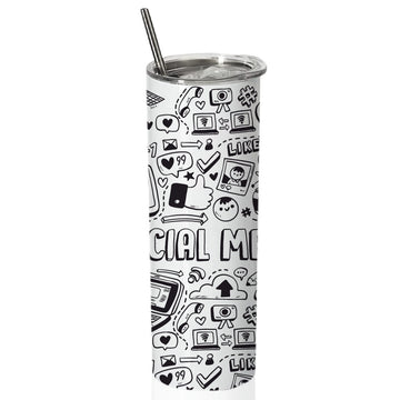 SocialMedia Doublewalled Steel White SkinnyTumbler 600ml