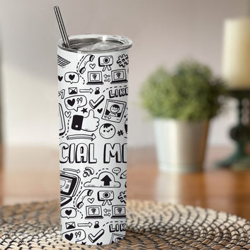 SocialMedia Doublewalled Steel White SkinnyTumbler 600ml