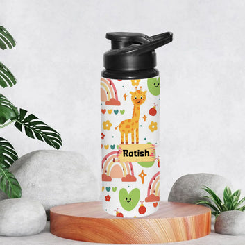 Chillaao Personalised BB8 _ Hand drawing Cartoon Giraffe, heart and Rainbow. Sipper Bottle