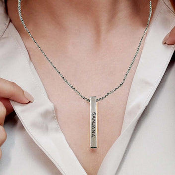 Chillaao Personalized  Silver Bar Pendant with chain for Boys and Girls Silver Brass Pendant