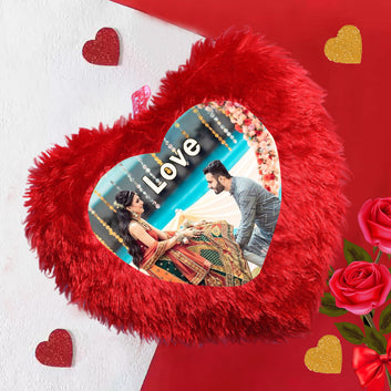 Chillaao Personalized Red Heart Fur Pillow