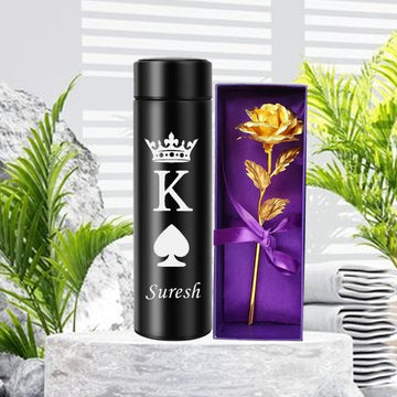 Chillaao Personalized Temperature Bottle Black & Golden Rose Combo