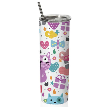 Chillaao abstract pattern with cute cats  skinny tumblers