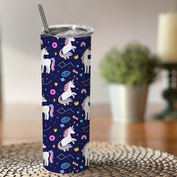 Chillaao unicorn pattern skinny tumblers