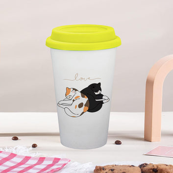 Chillaao Love Cat Ceramic Tumbler Yellow Lid