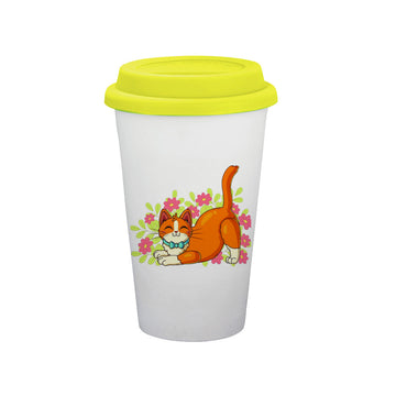 Chillaao Flower Cat Ceramic Tumbler Yellow Lid