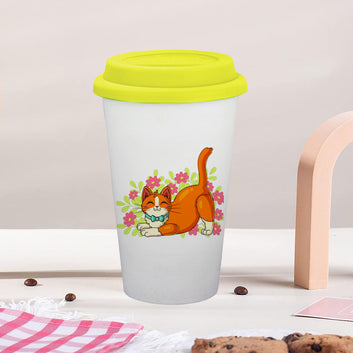 Chillaao Flower Cat Ceramic Tumbler Yellow Lid