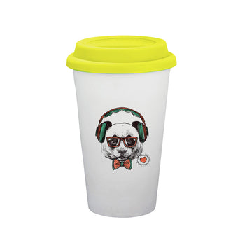Chillaao Dog Headphone Ceramic Tumbler Yellow Lid