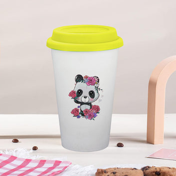 Chillaao Cute Flower Panda Ceramic Tumbler Yellow Lid