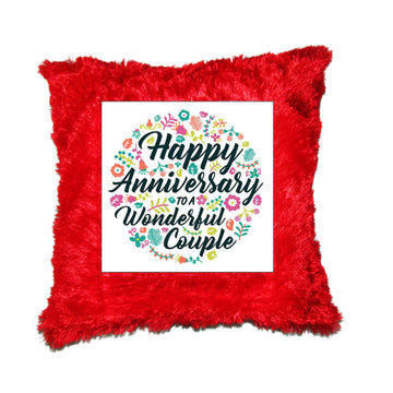 Chillaao Happy Anniversary Fur Pillow