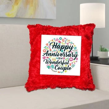 Chillaao Happy Anniversary Fur Pillow