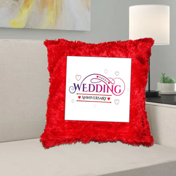 Chillaao Happy Wedding Anniversary Fur Pillow