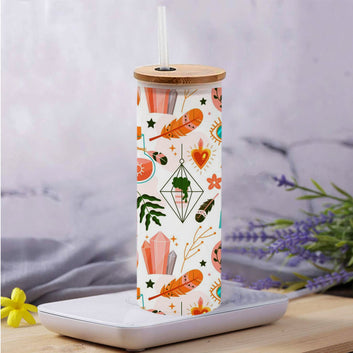 Chillaao Flat boho pattern with Feathers Frosted Skinny Tumbler