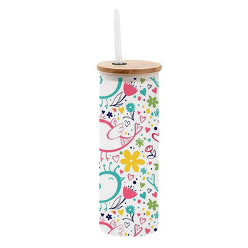 Chillaao Bird With Flower Pattern Frosted Skinny Tumbler