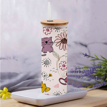 Chillaao Cat With Flower Pattern Frosted Skinny Tumbler