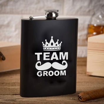 Stainless Steel Engraved Hip Flask Design - Team Groom