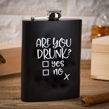 Stainless Steel Engraved Hip Flask Design - Are You Drunk Yes Or No